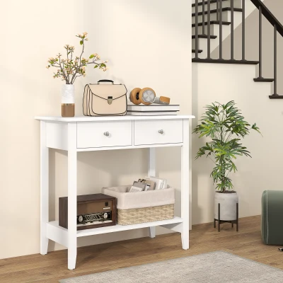 HOMCOM Konsolentisch, Sideboard, 2 Schubladen, untere Ablage, 80x40x75 cm, Weiß