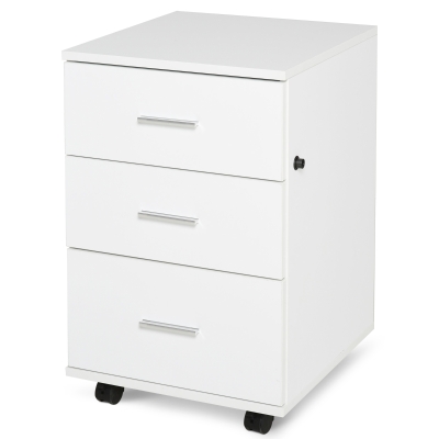 HOMCOM Caisson Bureau Blanc 3 Tiroirs Verrouillables 40x61,5cm