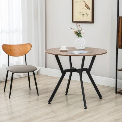 HOMCOM Mesa de Comedor Redonda de Estilo Industrial con Encimera de Madera y Marco de Acero Ø90x76 cm Marrón
