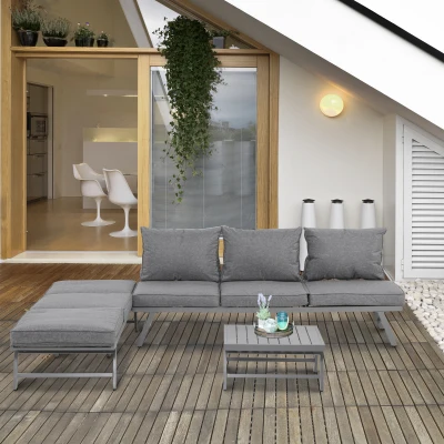 Outsunny Set con 2 divani 198cm x 70cm x 70cm Grigio