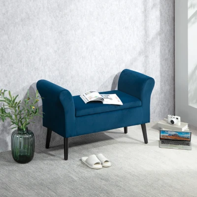 HOMCOM Polsterbank mit Stauraum, Truhenbank mit Armlehnen, 46 cm Sitzhöhe, samtartiges Polyester, 111,5 x 41 x 65 cm, Blau