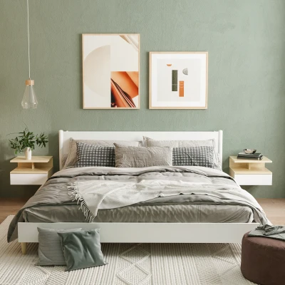 HOMCOM Set de 2 Mesitas de Noche Flotantes con 1 Cajón y Estante Abierto Diseño Moderno Montado en la Pared 35x32x22,5 cm Roble