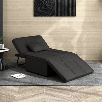 HOMCOM Sofá Cama de 1 Plaza Tapizado en Lino con Respaldo Ajustable en 5 Posiciones Reposapiés y Reposacabezas Negro