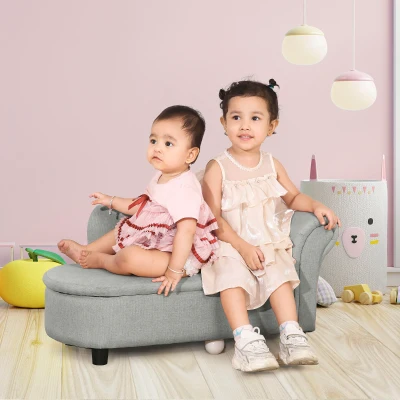 HOMCOM Kindersofa, Récamiere, verstecktes Staufach, Rahmen aus Eukalyptusholz, grau, 80 x 40 x 49cm
