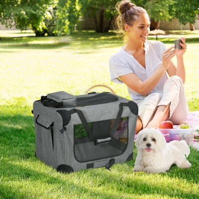 PawHut Folding Pet Carrier Bag Oxford Fabric Grey