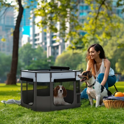 PawHut Foldable Dog Pen Portable Indoor/Outdoor Grey