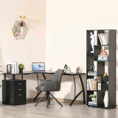 HOMCOM Escritorio Esquinero para Ordenador en Forma de L con 3 Cajones para Oficina Estudio 143,5x143,5x76 cm Negro