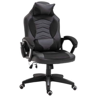HOMCOM Luxe fauteuil/chaise de bureau gamer fonction massage + chauffage intégrée dossier inclinable noir
