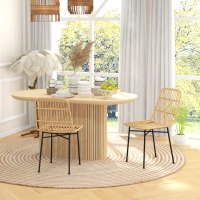 HOMCOM Esszimmerstuhl Küchenstuhl Stuhl, Boho-Stil, 45 cm x 57 cm x 83 cm, Natur + Schwarz