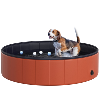 PawHut Foldable Dog Paddling Pool Red Φ120x30cm