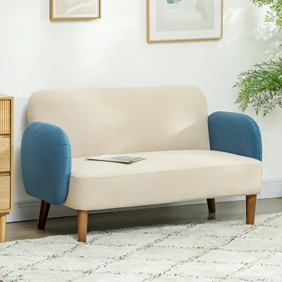 2 Seater Sofa 130 x 74 x 76cm Cream White and Blue