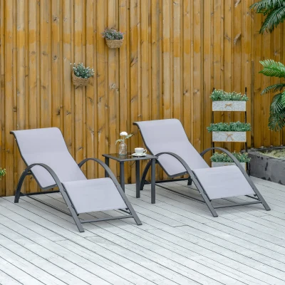 Outsunny 3-Piece Lounge Chair Set Metal Light Grey