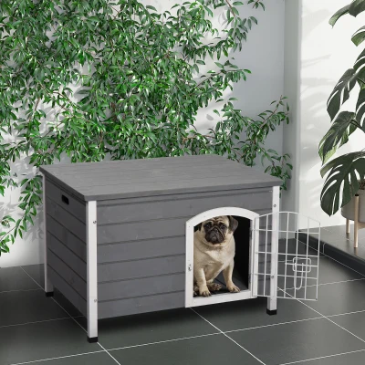 PawHut Hundehütte Hundehaus mit Tür Hundebox Gitterbox TransportKäfig für Katzen Hasen Outdoor wasserdicht Grau Tanne 80 x 55 x 53,5 cm