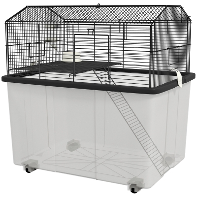 PawHut Cage Hamster 2 Étages Roulettes Noir 57x43x57cm