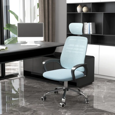 Vinsetto Chaise Bureau Bleu Appui-tête Lombaire Réglable