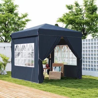 Outsunny 2,5 x 2,5 m Pop-up-Pavillon mit Seitenwänden und Tragetasche, UPF50+ höhenverstellbares Gartenzelt, Dunkelblau