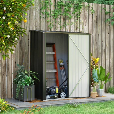Outsunny Gartenschuppen Geräteschuppen, verschließbare Tür, wetterbeständig, inkl. Regale, 161,5 cm x 94,5 cm x 196 cm, Schwarz