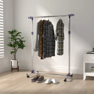 HOMCOM Portant Vêtements Acier Inox à Roulettes 25kg