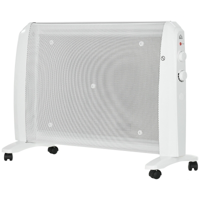 HOMCOM Calefactor Eléctrico 1000W/2000W Radiador de Mica con 2 Niveles de Potencia para 15-20m² 79x27x54 cm Blanco
