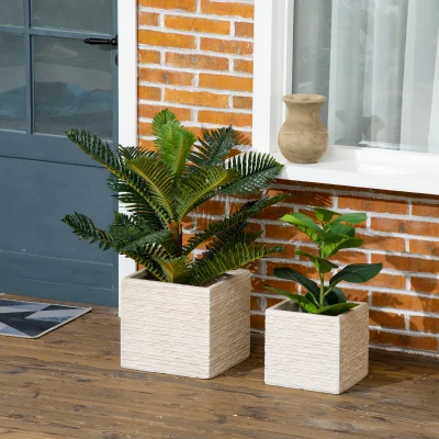 Outsunny Pots Fleurs Empilables Oxyde Magnésium Beige