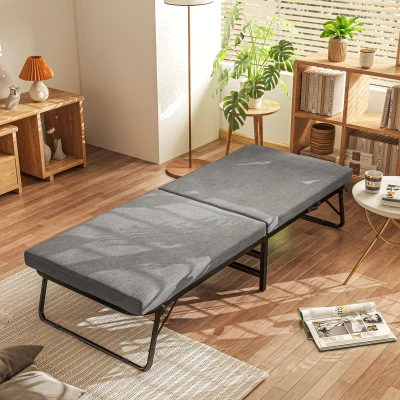 HOMCOM Letto Pieghevole 5 Livelli con Materasso e 4 Ruote Grigio