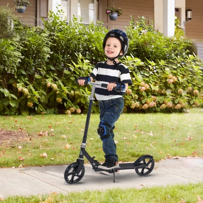 HOMCOM Trottinette Pliable Hauteur Guidon réglable sur 4 Niveaux système de freinage arrière pour enfant adolescent pois max. 100KG dim. 88L x 37l x 75-100H cm Noir