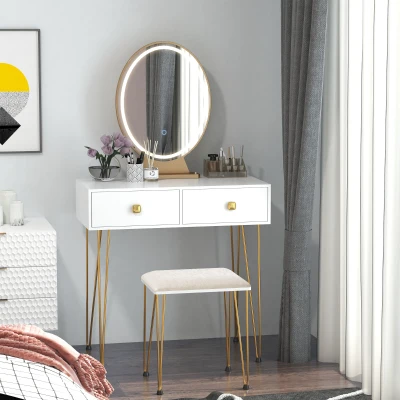 HOMCOM Toeletta con sgabello 80cm x 40cm x 136cm Bianco