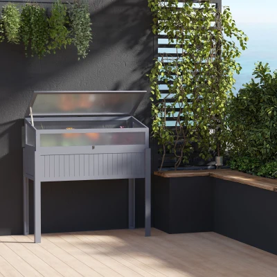 Outsunny 2-IN-1 Wood Greenhouse with Elevated Box Grey