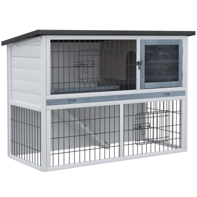PawHut Wooden Rabbit Hutch Outdoor Grey 108x45cm