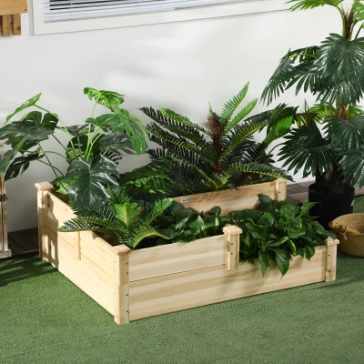 Outsunny Hochbeet mit 3 Pflanzkästen, 3-stufiges Design, offenere Boden, 108 cm x 88 cm x 36 cm, Natur
