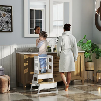 AIYAPLAY Scala Montessori con Lavagna e Ringhiera in Legno Bianco