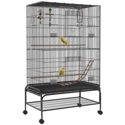 PawHut Vogelkäfig inklusive Sitzstangen, Vogelspielzeug, herausnehmbare Bodenwanne, Schwarz