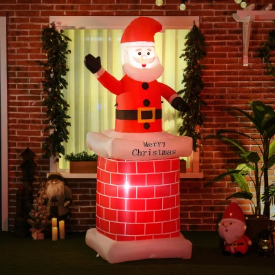 HOMCOM Aufblasbarer Weihnachtsmann mit Schornstein, LED-Beleuchtung, integriertes Gebläse, 80 x 70 x 210 cm