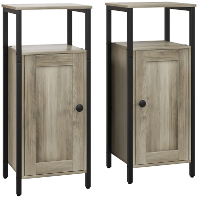 HOMCOM Juego de 2 Mesas Auxiliares para Salón con Puerta Magnética y Estante Ajustable 34x30x80 cm Marrón Grisáceo