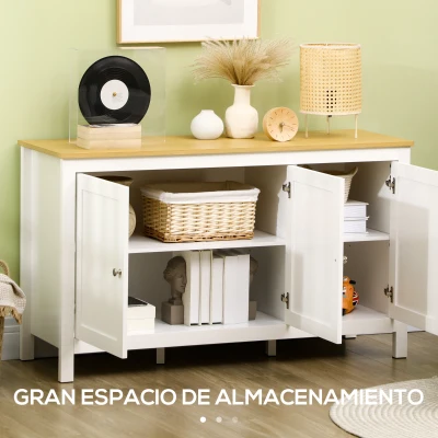 HOMCOM Aparador de Salón Armario de Almacenamiento con 3 Puertas con Estantes Ajustables Estilo Moderno 120x40x70 cm Blanco(m-4)
