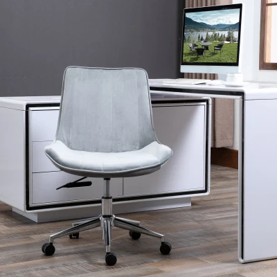 HOMCOM Bürostuhl Schreibtischstuhl Drehstuhl drehbar Höhenverstellbar 360°, Samtstoff, Grau, 52,5 x 60 x 82-91 cm