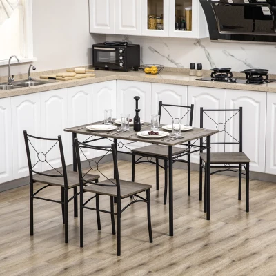 HOMCOM Set da Cucina con Tavolo da Pranzo e 4 Sedie in MDF e Metallo