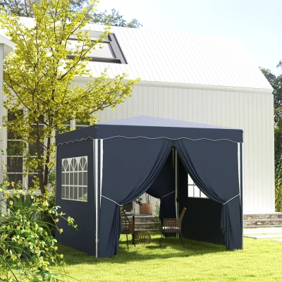 Outsunny Faltpavillon, Gartenpavillon, höhenverstellbar, 2 große Fenster, Tragetasche, Metallgestell, 3x3m, Blau