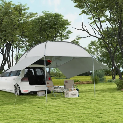 Outsunny Automarkise Carport Fahrzeugüberdachung, wetterbeständig, 300 cm x 262 cm x 260 cm, Hellgrau