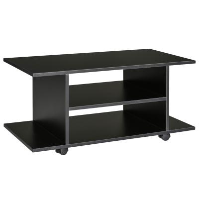 HOMCOM Table Basse Mobile Roulettes Bois Noir