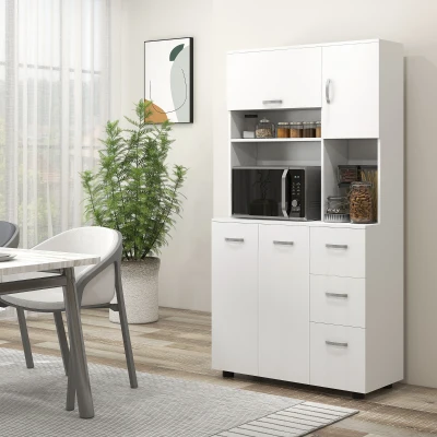 HOMCOM Küchenschrank, Buffet, 3 Schubladen, 3 Regale, viel Stauraum, 89x39,5x168cm, Weiß