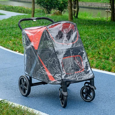 PawHut Foldable Pet Stroller Red with Rain Cover & Storage