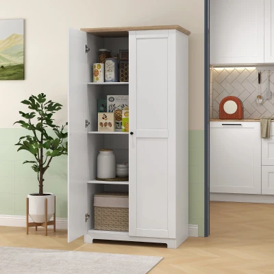 HOMCOM 172cm Modern Kitchen Cupboard Freestanding White