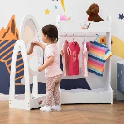 HOMCOM Kids Clothes Rail & Mirror Set White Full Length