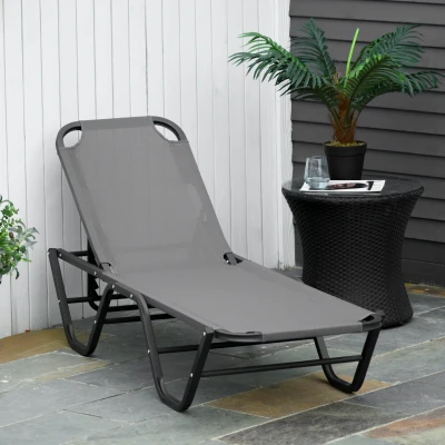 Outsunny Sonnenliege Strandliege 5-Stufige Alu Gartenliege Relaxliege Texteline Grau+Schwarz 163 x 58,5 x 91 cm