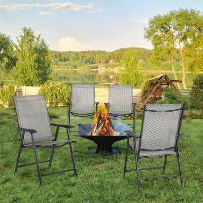 Outsunny Set of 4 Folding Garden Chairs Metal Grey