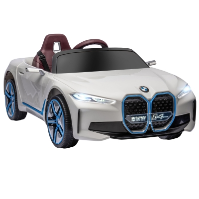 HOMCOM Coche Eléctrico para Niños 37-72 Meses Autorización BMW I4 con Control Remoto y Cinturón de Seguridad 115x67x45cm Blanco