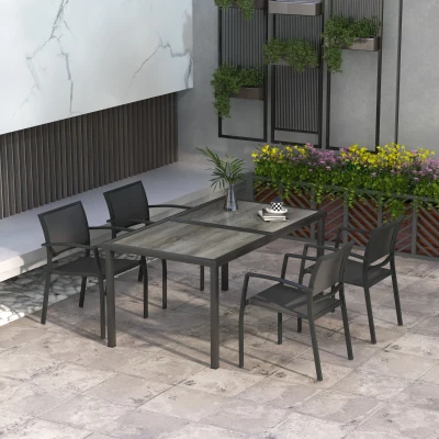 Outsunny Gartenmöbel-Set Gartensitzgruppe, 1 Tisch, 4 Stühle, 150 x 87 x 72 cm, Grau