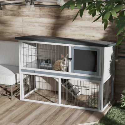 PawHut Wooden Rabbit Hutch Outdoor Grey 108x45cm