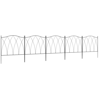 Outsunny Decorative Metal Fence Panels Set of Five 61.5cm Black